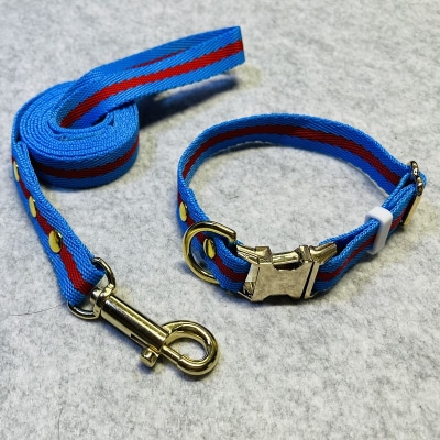トイプードル及び小型犬用カラー(首輪)&リード(カラー:水色・赤・水色)【001-005】