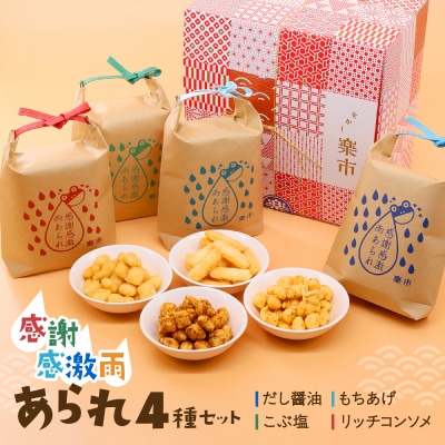 あられ4種セット[だし醤油/こぶ塩/リッチコンソメ/もちあげ]感謝感激雨あられ【028-001】