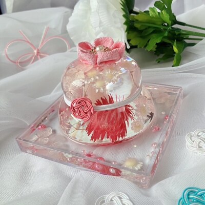 【かがみもちりうむ】固まるハーバリウムで作る鏡餅のお飾り(ピンク)【071-005-1】