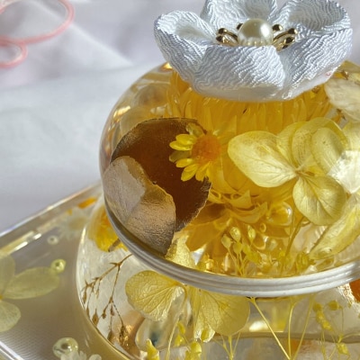 【かがみもちりうむ】固まるハーバリウムで作る鏡餅のお飾り(イエロー)【071-005-2】