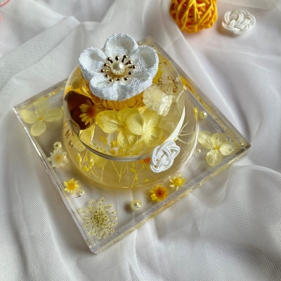 【かがみもちりうむ】固まるハーバリウムで作る鏡餅のお飾り(イエロー)【071-005-2】