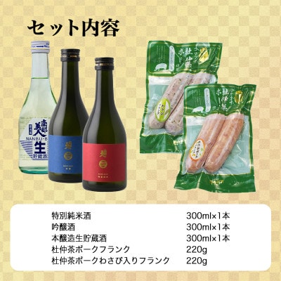 C　世界一受賞【南部美人】が誇る日本酒3本と『天皇杯』受賞の杜仲茶ポークフランク2種のコラボ