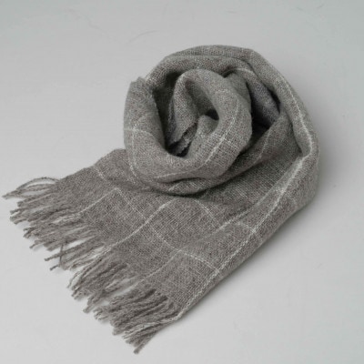 【さとふる限定】未来へ伝統をつなぐホームスパンマフラー(グレー×白)