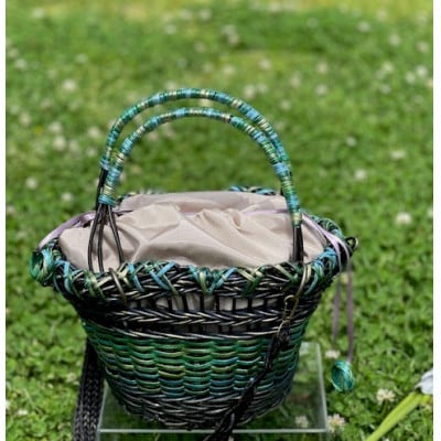 君島アトリエ 紅籐かごバッグ(染紅籐コレクション 彩のかご - みどり波)