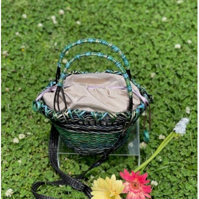 君島アトリエ 紅籐かごバッグ(染紅籐コレクション 彩のかご - みどり波)