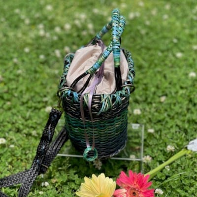 君島アトリエ 紅籐かごバッグ(染紅籐コレクション 彩のかご - みどり波)