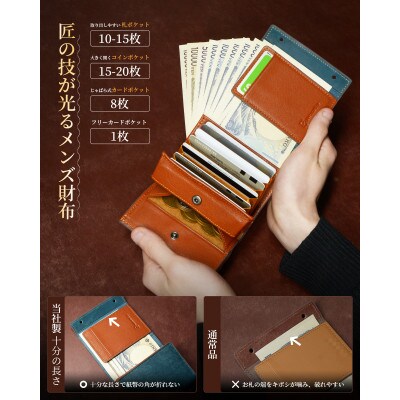 メンズ二つ折り財布　緑青色