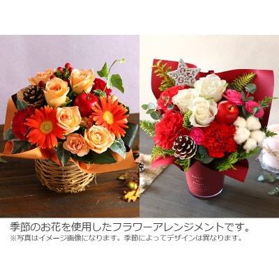 【発送月固定定期便】季節のおまかせアレンジメント《バラ》全4回