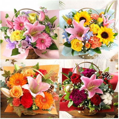 【発送月固定定期便】季節のおまかせアレンジメント《ユリ》全4回