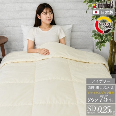 羽毛掛け布団 セミダブル 170×210cm 0.25kg リサイクル羽毛 75% アイボリー 無地