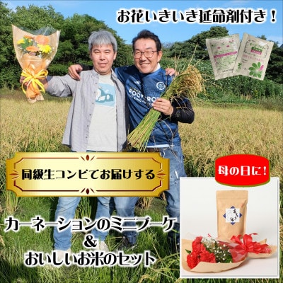 母の日に!4月下旬以降順次発送　カーネーションブーケとおいしいお米のセット・お花長持ち栄養剤付き!