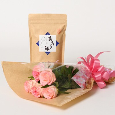 3月発送!同級生コンビでお届けするピンクバラのブーケとおいしいお米(精米)のセット・栄養剤付き!