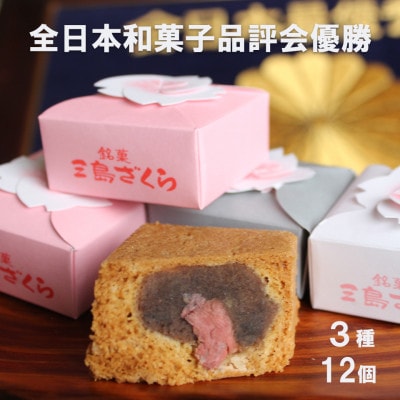 三島ざくら12個　詰め合わせ　桜　カステラ饅頭風　饅頭　栗餡　しそ餡　黒糖餡　和菓子　ギフト　静岡県