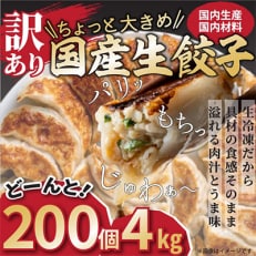 【毎月定期便】訳あり!ちょっと大きめ国産生餃子 200個 4kg(50個&times;4p)(太宰府市)全12回