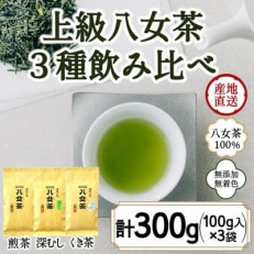 八女茶100% 3種類の上級茶飲み比べセット 100g&times;3袋(煎茶・深蒸し茶・くき茶)(太宰府市)