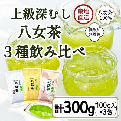 八女茶100% 「マイルド深むし茶」上級3種飲み比べ 100g×3袋(太宰府市)