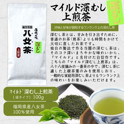 八女茶100% 「マイルド深むし茶」上級3種飲み比べ 100g×3袋(太宰府市)
