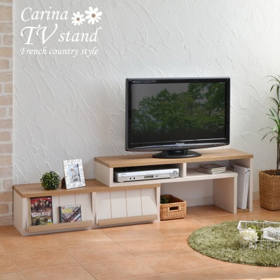 組立式家具　幅105cmカントリー風ディスプレイ扉スリム伸縮テレビ台　CR-105TV　ホワイト