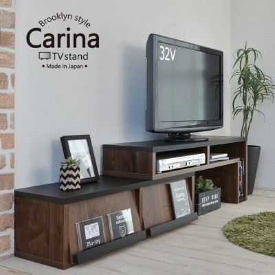 組立式家具　幅105cmカントリー風ディスプレイ扉スリム伸縮テレビ台　CR-105TV　ブラウン