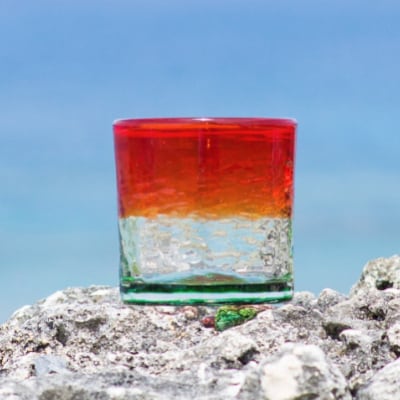【RYUKYU GLASS WORKS 海風】ロックグラス「残波の夕日・緑」
