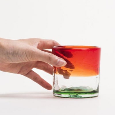 【RYUKYU GLASS WORKS 海風】ロックグラス「残波の夕日・緑」