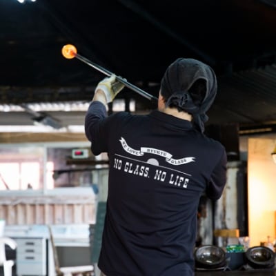 【RYUKYU GLASS WORKS 海風】ビアグラス「残波の夕日・緑」