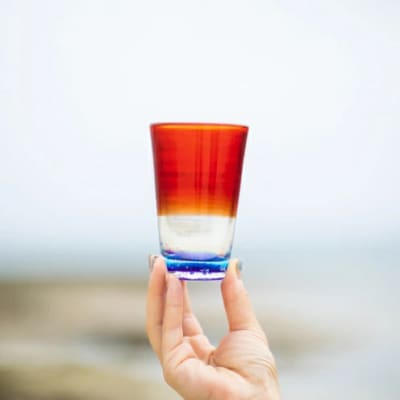 【RYUKYU GLASS WORKS 海風】残波の夕日ビアグラス(青)
