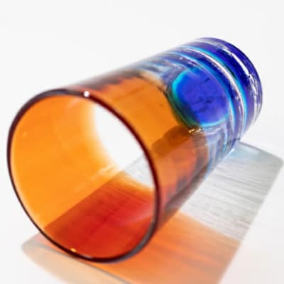 【RYUKYU GLASS WORKS 海風】残波の夕日ビアグラス(青)