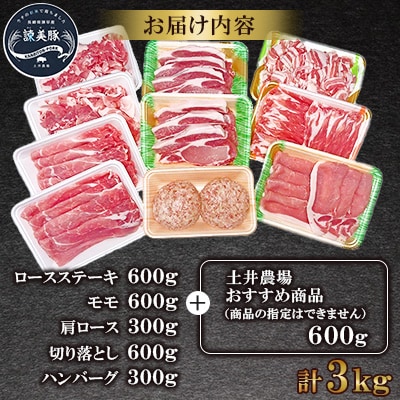 おすすめバラエティセット 3kg　諫早平野の米で育てた諫美豚(かんびとん)【土井農場】