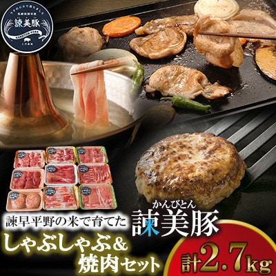 【毎月定期便】しゃぶしゃぶ・焼肉セット 2.7kg　諫早平野の米で育てた諫美豚(かんびとん)全6回