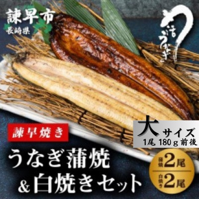 【諫早淡水】  うなぎ蒲焼2尾&白焼き2尾　大サイズ(1尾180g前後)