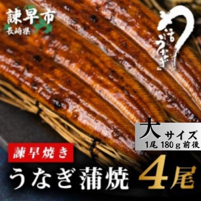 【毎月定期便】【諫早淡水】うなぎ蒲焼4尾　大サイズ(1尾180g前後)全3回