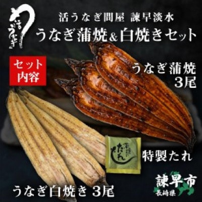 【毎月定期便】【諫早淡水】 うなぎ蒲焼3尾&白焼き3尾　大サイズ(1尾180g前後)全3回