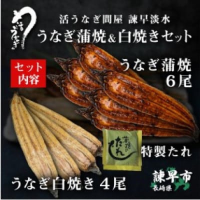 【毎月定期便】【諫早淡水】 うなぎ蒲焼6尾&白焼き4尾　大サイズ(1尾180g前後)全3回