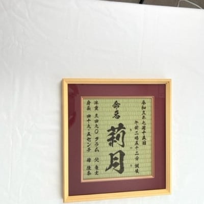 温もりが感じられる「和紙畳」製オーダー命名書 木製額縁入り(額縁色:エンジ)
