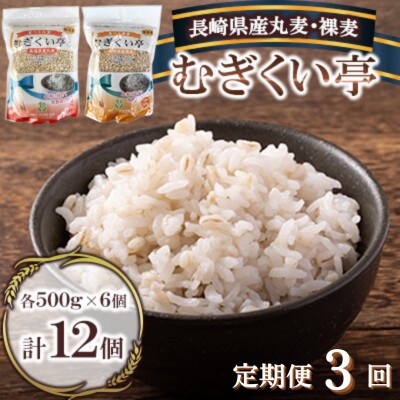 【毎月定期便】むぎくい亭(丸麦500g×6袋、裸麦500g×6袋)全3回