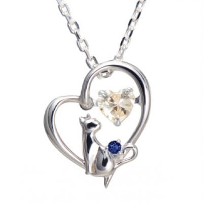 未来天使　TwinkleCatネックレス　シャンパンカラーサファイア　9月 誕生石 ネコ