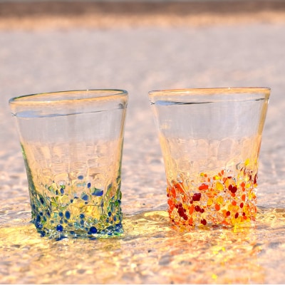 <琉球ガラス> つぶつぶ ビアグラス 2種×各1個 セット