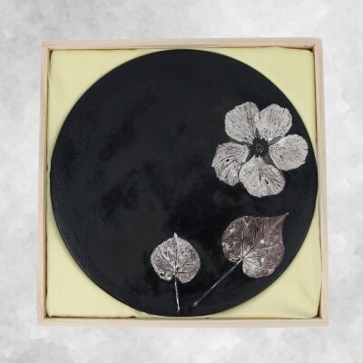 【つづるガラスアート】ゆうなの花　平丸皿-SUMI-　1枚