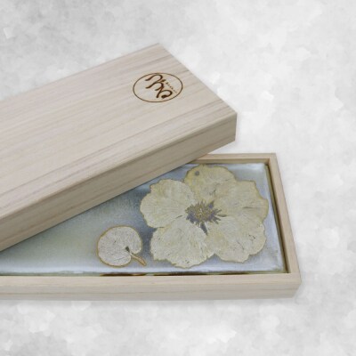 【つづるガラスアート】ゆうなの花　長平皿-HAKU-　1枚