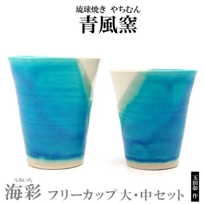 【青風窯:玉田　彰作】海彩(うみいろ)フリーカップ　大・中セット