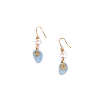 【ブレスレット&ピアス】Lサイズ|サンゴとシーグラスのアクセサリーセット