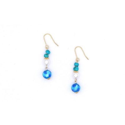 【ブレスレット&ピアス　ブルー】Sサイズ|ホタルガラスと天然石のアクセサリーセット