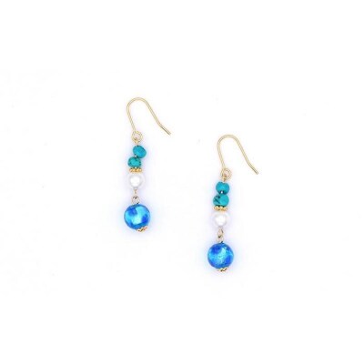 【ブレスレット&ピアス　ブルー】Mサイズ|ホタルガラスと天然石のアクセサリーセット