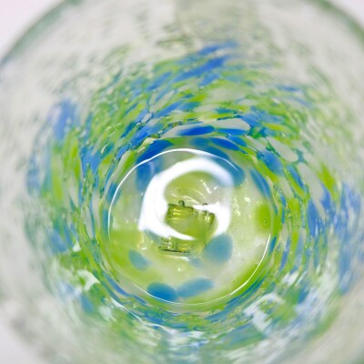 現代の名工「池宮城 善郎」作　気泡の海ラインジョッキ(青緑・青ピンク)2個ペア