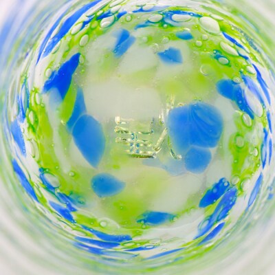 現代の名工「池宮城 善郎」作　気泡の海モールグラス(青緑・青ピンク)2個ペア