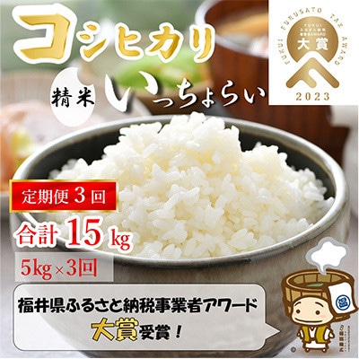 【発送月固定定期便】「いっちょらい」 福井県産コシヒカリ精米 5kg全3回