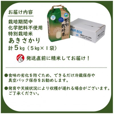 【令和5年産】 栽培期間中化学肥料不使用あきさかり 精米 5kg(5kg×1袋)