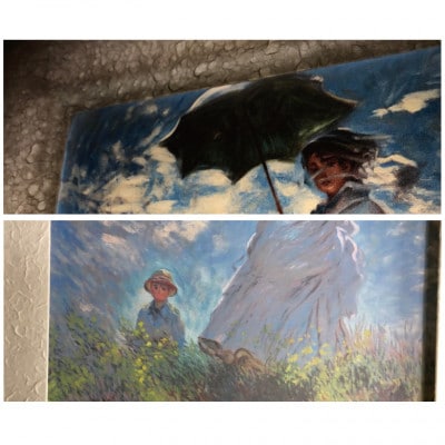 越前和紙を使った額縁「和紙ック」と絵画作品　モネ「散歩・日傘をさす女性」LED照明付き