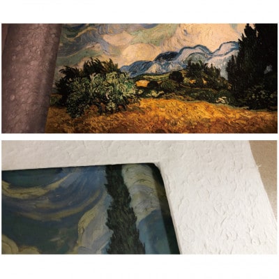 越前和紙を使った額縁「和紙ック」と絵画作品　ゴッホ「糸杉のある麦畑」LED照明付き